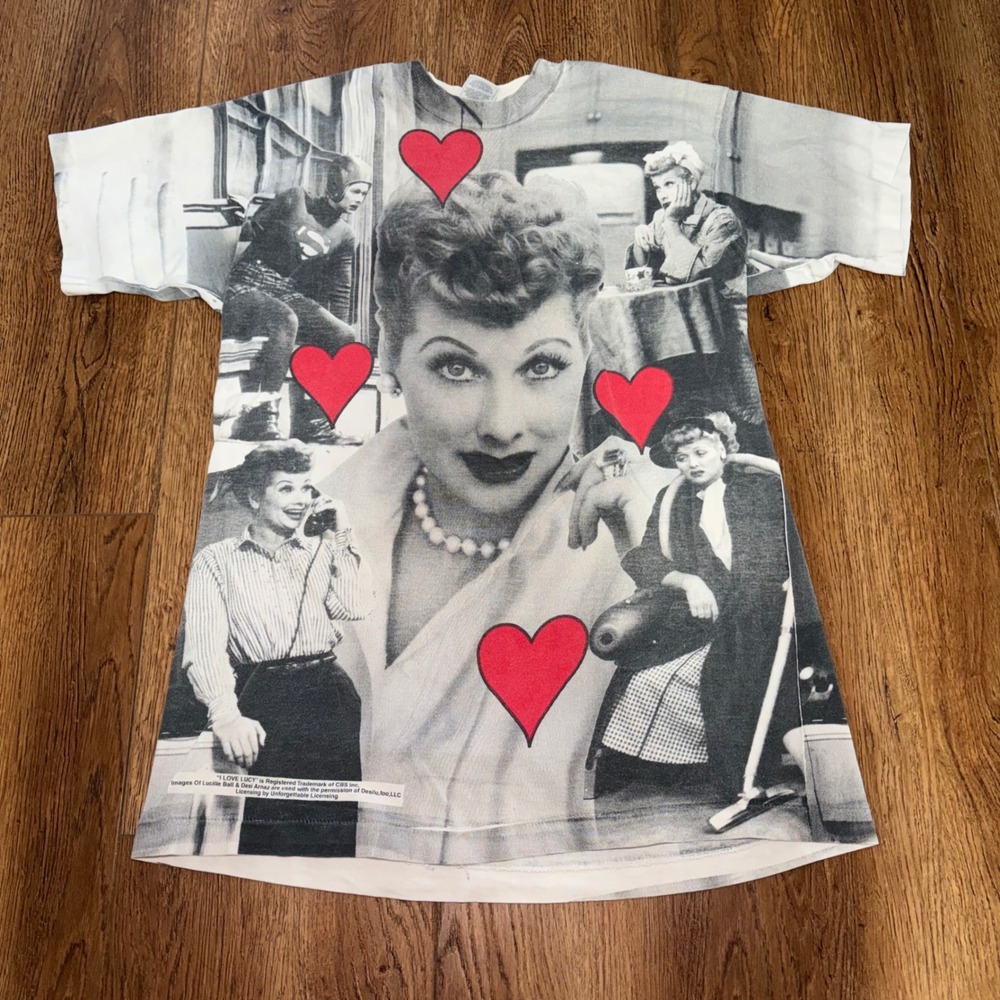 VTG‎ I Love Lucy AOP T-Shirt Womens XL Fruit of the Loom Lucille Ball USA made